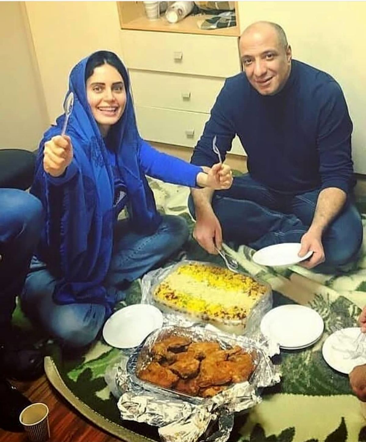 صمیمیت الناز شاکردوست با یک مرد کچل+ عکس الناز شاکردوست و امیر جعفری