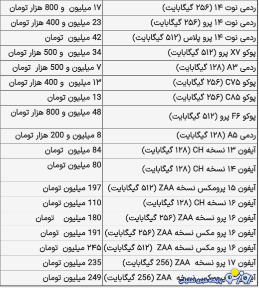 قیمت گوشی سامسونگ، شیائومی و آیفون امروز دوشنبه ۲۶ آبان ۱۴۰۴