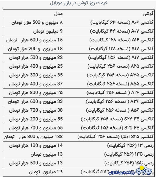 قیمت گوشی سامسونگ، شیائومی و آیفون امروز دوشنبه ۲۶ آبان ۱۴۰۴